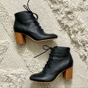 Silent D black leather lace up heeled bootie
